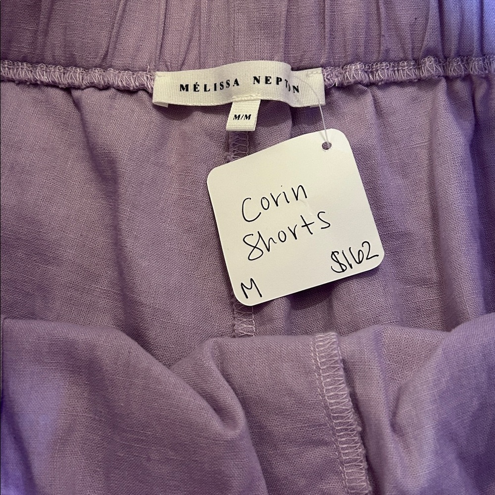 MELISSA NEPTON High Waist Pull-on Linen Shorts in Lilac Size Medium Quiet Luxury - Picture 2 of 6